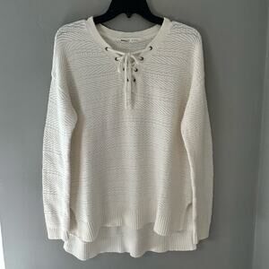 Athleta Sunset Lace Up Sweater, White/Cream, Sz XS